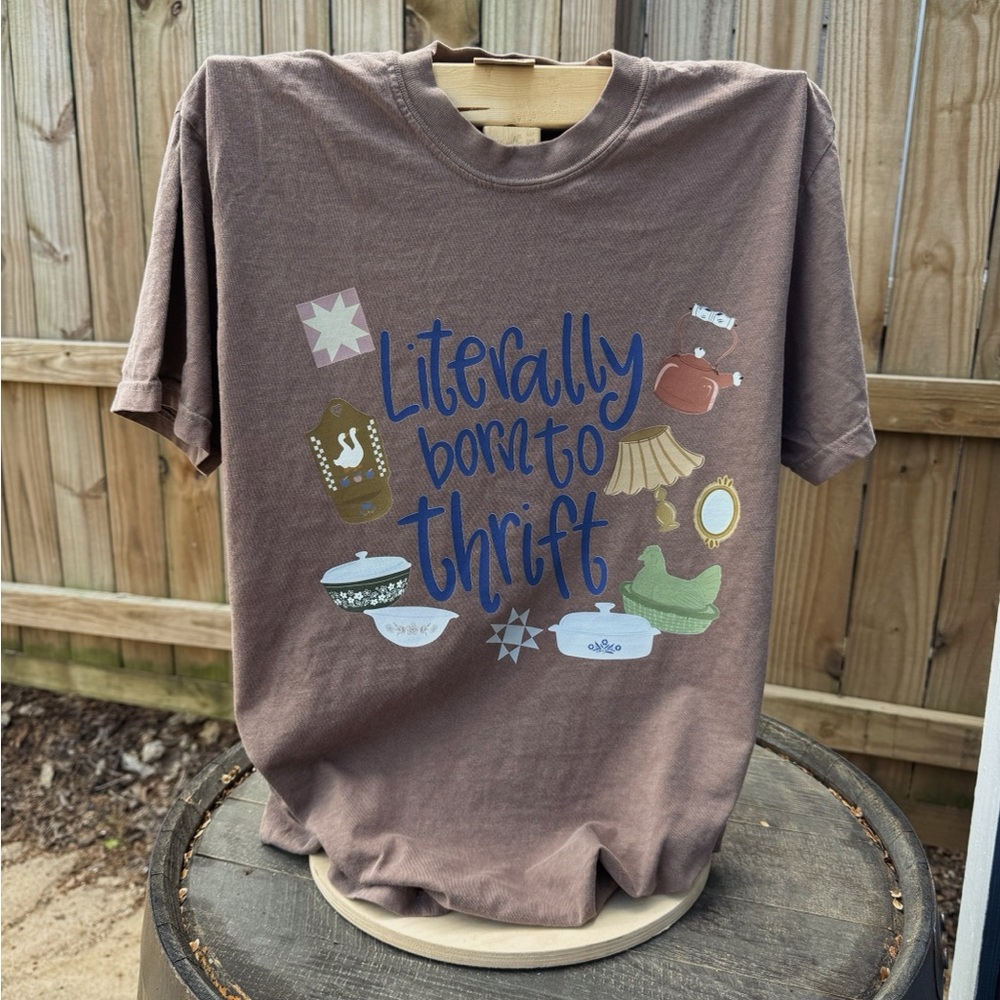 Comfort Colors Brown "Literally Born to Thrift" Graphic Tee
